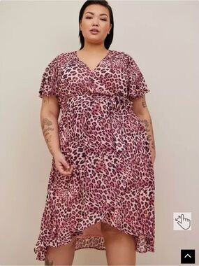 NWT Torrid Pink Leopard Midi Chiffon Wrap Dress (High-Low)